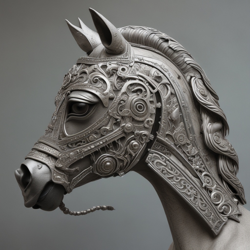 Ornate horse helmet side view